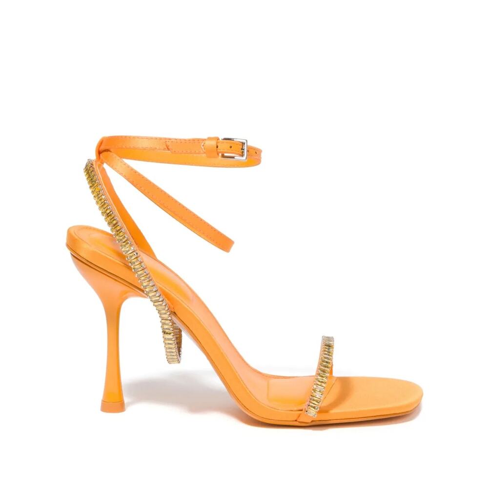 Simkhai Tangerine LUXON CRYSTAL-EMBELLISHED  HARNESS SATIN SANDALS SZ 37